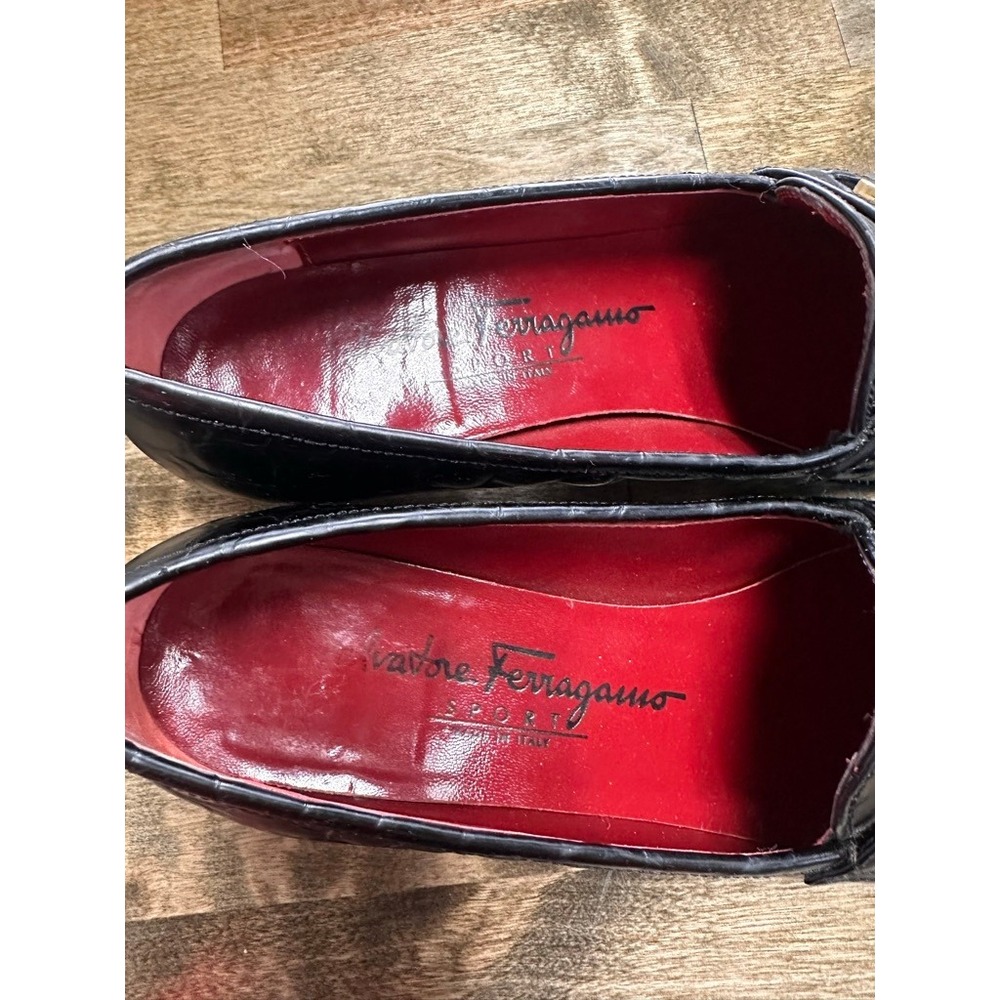 Salvatore Ferragamo Sport Black Croc Embossed Gancini Bit Loafers 7 3A Narrow - Picture 8 of 9